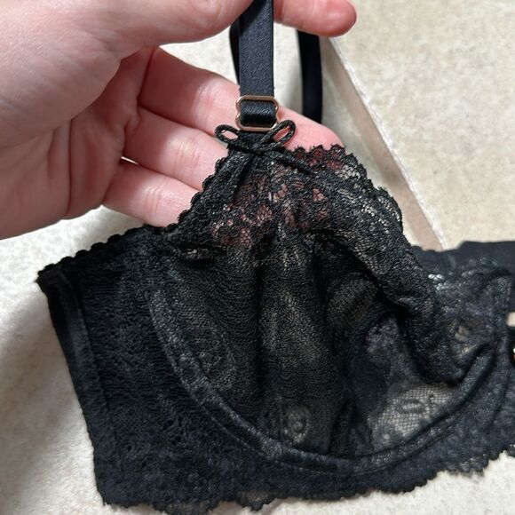 Savage X Fenty Black Candy Hearts Unlined Lace Balconette Bra - Picture 7 of 12